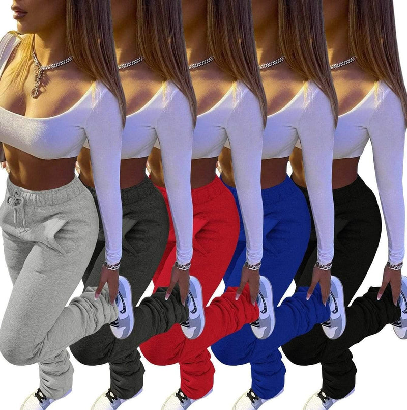 ezy2find sweatpants Stacked Sweatpants Women's Fleece Thick Sports Fitness Drawstring with Pocket Streetwear Flare Pants Bulk Item Wholesale Lots