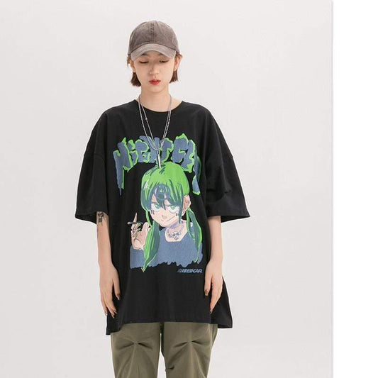 ezy2find T Shirt Black / L Anime portrait print men's short sleeve