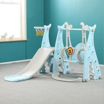 ezy2find toy slide Pink 3 IN 1 Large Size Kids Playground Slide & Swing & Basketball Hoop DIY Assembly Set Toys
