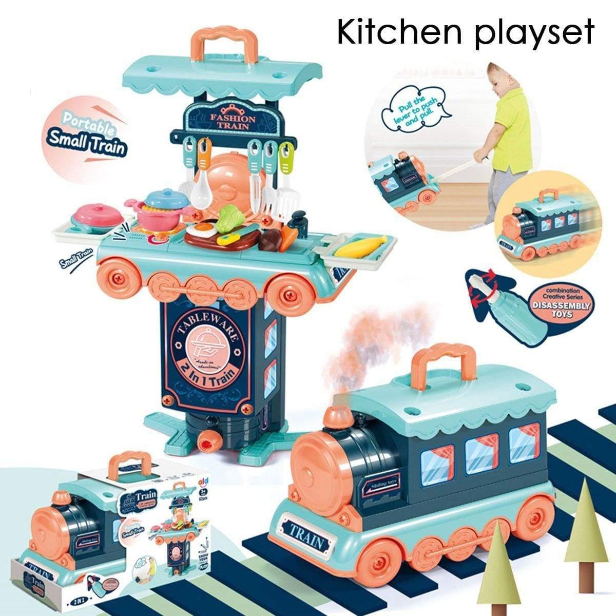 ezy2find Toys for Kids Gift A 2 IN 1 Multi-style Kitchen Cooking Play and Portable Small Train Learning Set Toys for Kids Gift