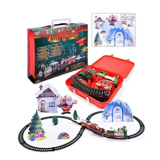 ezy2find train set Green Toy Train Set with Lights and Sounds Christmas Train Set  Railway Tracks Battery Operated Toys