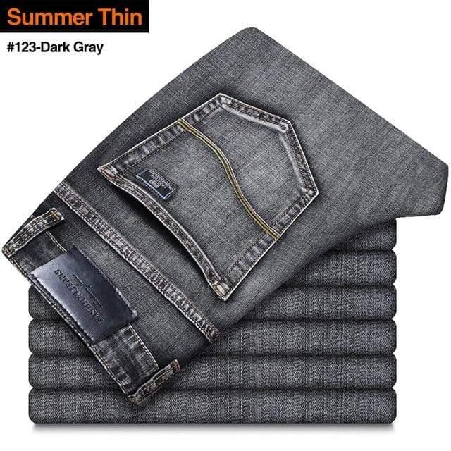 ezy2find trouser Thin 123-Dark Gray / 28 Men's Stretch-fit Thin Jeans Business Casual Denim Trousers Male Black Blue Gray Pants