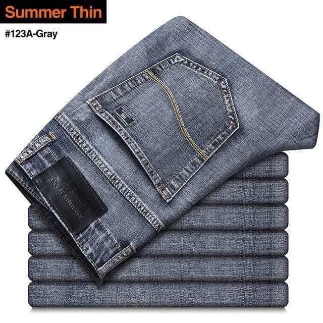ezy2find trouser Thin 123A-Gray / 33 Men's Stretch-fit Thin Jeans Business Casual Denim Trousers Male Black Blue Gray Pants