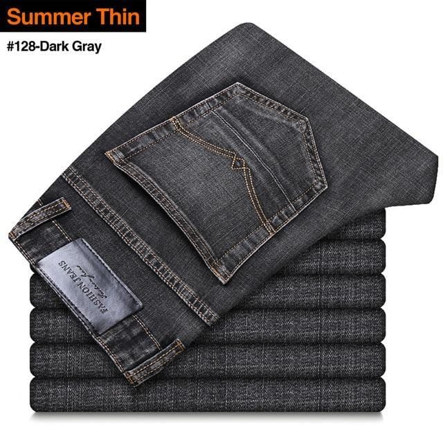 ezy2find trouser Thin 128-Dark Gray / 36 Men's Stretch-fit Thin Jeans Business Casual Denim Trousers Male Black Blue Gray Pants