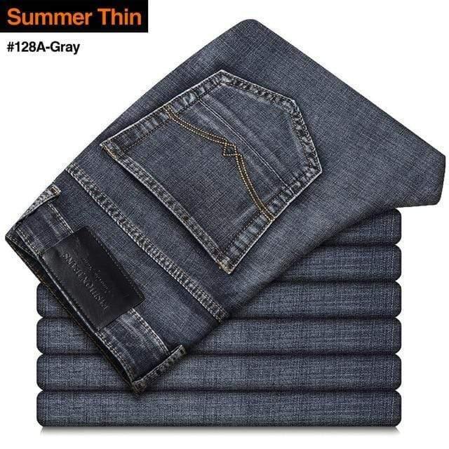 ezy2find trouser Thin 128A-Gray / 40 Men's Stretch-fit Thin Jeans Business Casual Denim Trousers Male Black Blue Gray Pants