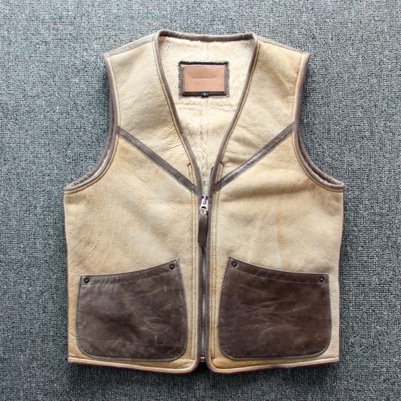 ezy2find vest Beige / XXL Lamb wool warm leather vest