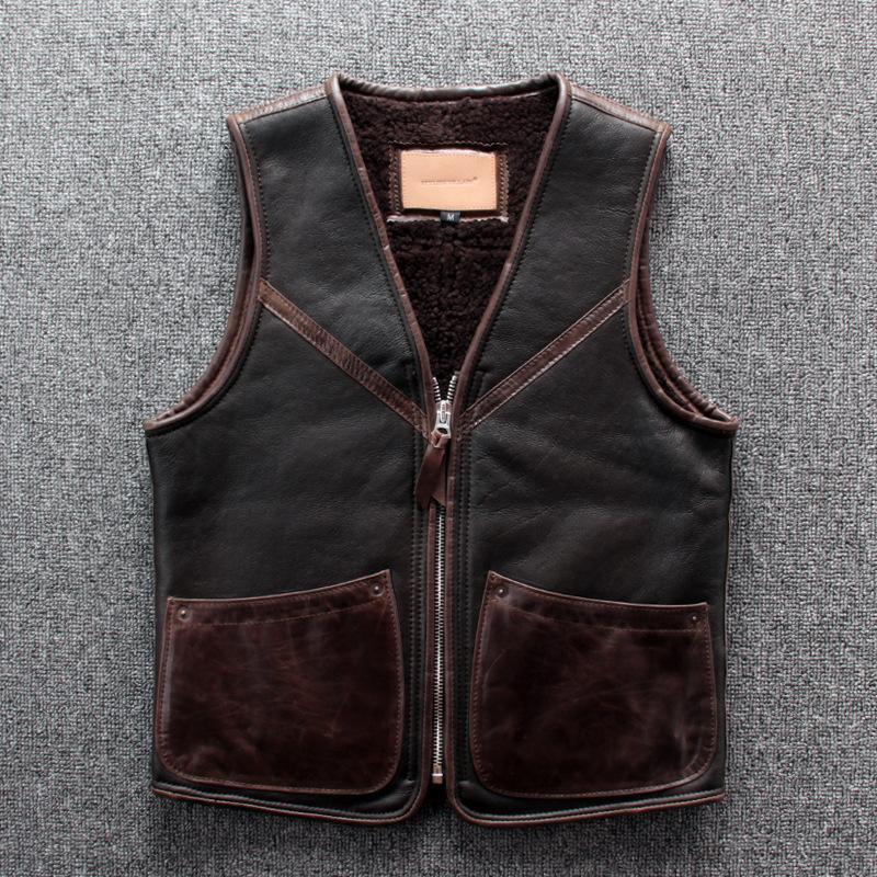 ezy2find vest Brown / 3XL Lamb wool warm leather vest
