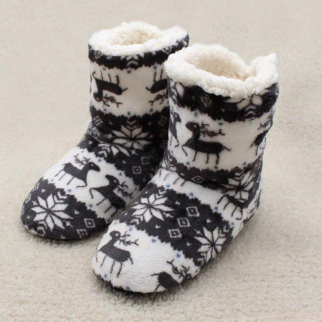 ezy2find warm slippers gray / 25cm (36-38) Womens Slippers Winter Floor Shoes Indoor Home Christmas Elk Fur Contton Plush Anti Skid Non Slip soft deer Warm Female Boots