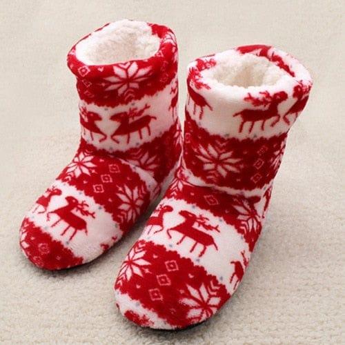 ezy2find warm slippers Red / 25cm (36-38) Womens Slippers Winter Floor Shoes Indoor Home Christmas Elk Fur Contton Plush Anti Skid Non Slip soft deer Warm Female Boots