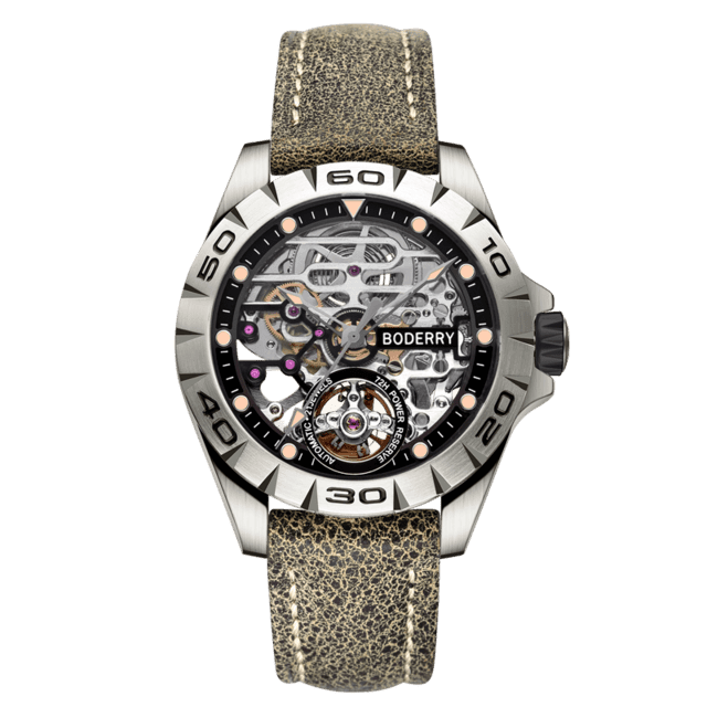 ezy2find watch Black Leather 2 Titanium Case 2020 Top Brand Luxury Men's Watches Skeleton Automatic Mechanical Watch for Men Waterproof