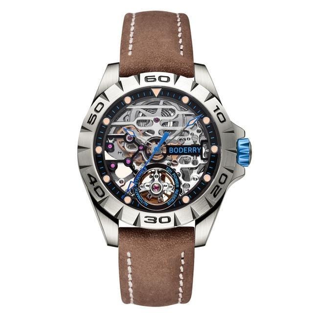 ezy2find watch Blue Leather 1 Titanium Case 2020 Top Brand Luxury Men's Watches Skeleton Automatic Mechanical Watch for Men Waterproof