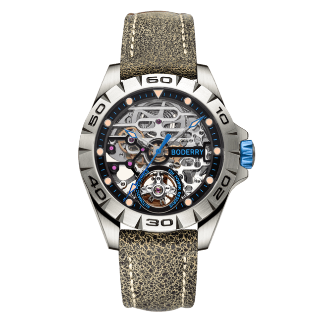 ezy2find watch Blue Leather 2 Titanium Case 2020 Top Brand Luxury Men's Watches Skeleton Automatic Mechanical Watch for Men Waterproof