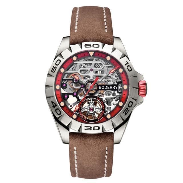 ezy2find watch Red Leather 1 Titanium Case 2020 Top Brand Luxury Men's Watches Skeleton Automatic Mechanical Watch for Men Waterproof