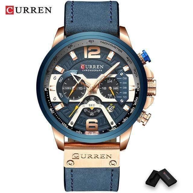 ezy2find watch rose blue - box / China CURREN Casual Sport Watches for Men Blue Top Brand Luxury Military Leather Wrist Watch Man Clock Fashion Chronograph Wristwatch