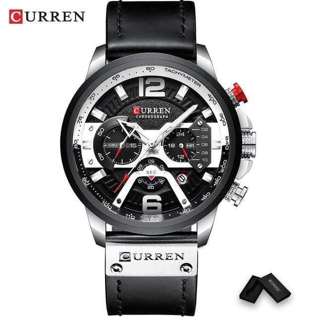 ezy2find watch silver black - box / Russian Federation CURREN Casual Sport Watches for Men Blue Top Brand Luxury Military Leather Wrist Watch Man Clock Fashion Chronograph Wristwatch