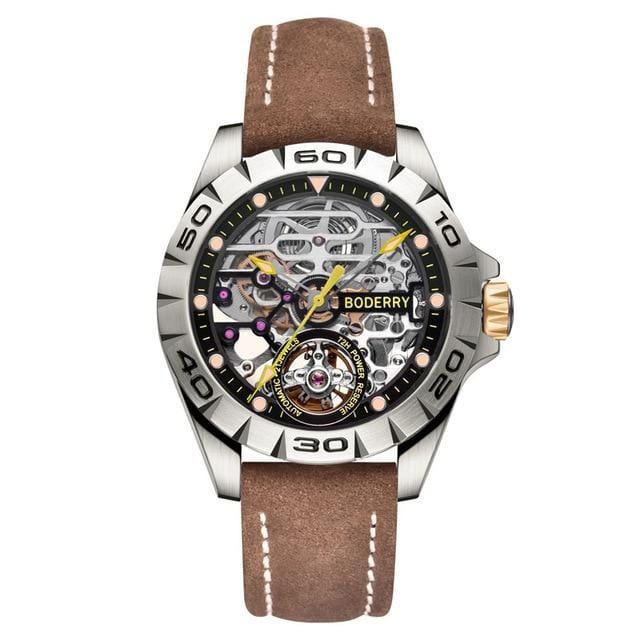 ezy2find watch Yellow Leather 1 Titanium Case 2020 Top Brand Luxury Men's Watches Skeleton Automatic Mechanical Watch for Men Waterproof