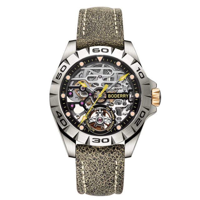 ezy2find watch Yellow Leather 2 Titanium Case 2020 Top Brand Luxury Men's Watches Skeleton Automatic Mechanical Watch for Men Waterproof