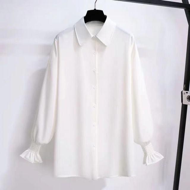 ezy2find White Shirt / S Long lantern sleeve shirt women knitted vest 2 two piece set 2022 spring autumn womens Shirts sets Sleeveless Sweater tops