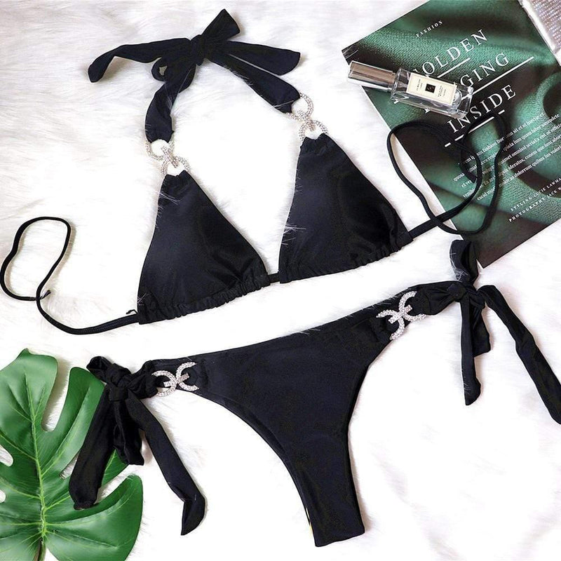 ezy2find Women's Bathers Black / S Bikini Crystal Diamond Swimsuit