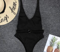 ezy2find Women's Bathers Black / S Women'S One-Piece Swimsuit European And American Solid Color Special Fabric Belt Buckle One-Piece Bikini