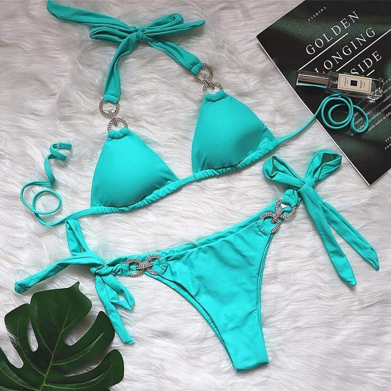 ezy2find Women's Bathers Green / S Bikini Crystal Diamond Swimsuit