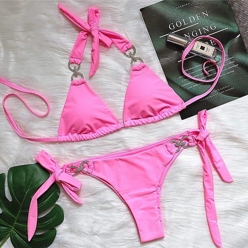 ezy2find Women's Bathers Pink / S Bikini Crystal Diamond Swimsuit