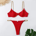 ezy2find Women's Bathers Red / XS Women's Sexy Split Chain Solid Color Halter Strap Bikini Swimsuit Two Piece Swimwear Beachwear