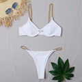 ezy2find Women's Bathers White / XS Women's Sexy Split Chain Solid Color Halter Strap Bikini Swimsuit Two Piece Swimwear Beachwear