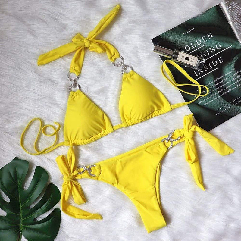 ezy2find Women's Bathers Yellow / S Bikini Crystal Diamond Swimsuit