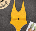 ezy2find Women's Bathers Yellow / S Women'S One-Piece Swimsuit European And American Solid Color Special Fabric Belt Buckle One-Piece Bikini