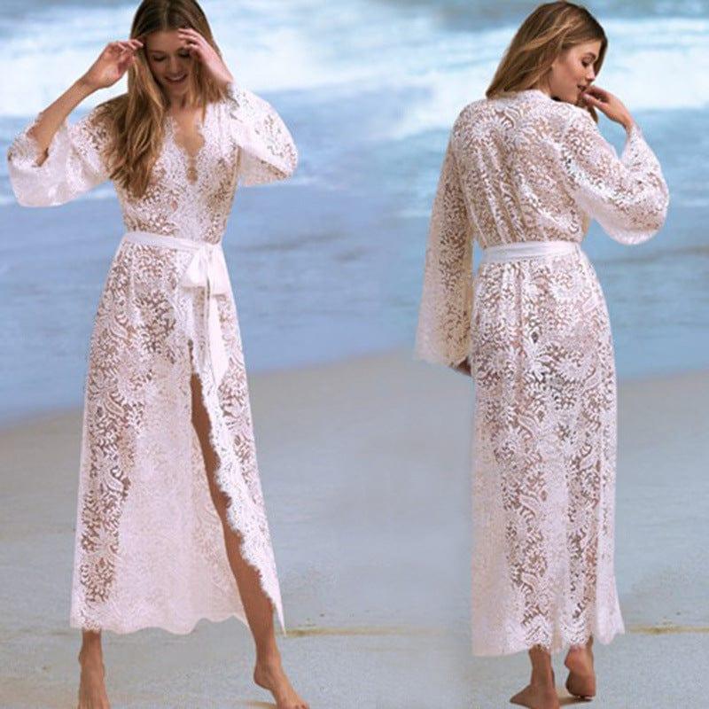 ezy2find Women's Beach cover over Dress White / One size Lace bikini blouse, hollow sexy beach jacket, sunscreen suit, swimsuit and cardigan