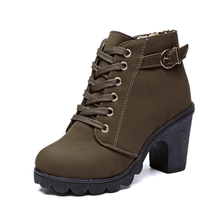 ezy2find women's boots ArmyGreen / 36 Cuculus New Spring Winter Women Boots High Quality Solid Lace-up European Ladies shoes PU Fashion high heels Boots 656