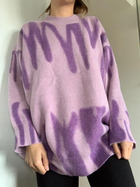 ezy2find women's coat L / Brazil / Purple Spring and Autumn Period  The New Easing Show Thin Female Tie-Dye Knit Female Printed Sweaters свитер