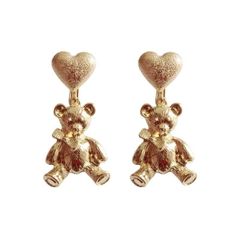 ezy2find women's earrings Ear clip Golden Cute Blessing Bear Ear Stud Ear Clip