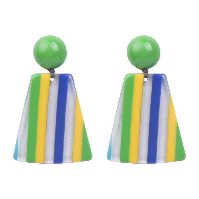 ezy2find women's earrings Green blue Geometric trapezoid stripe earrings