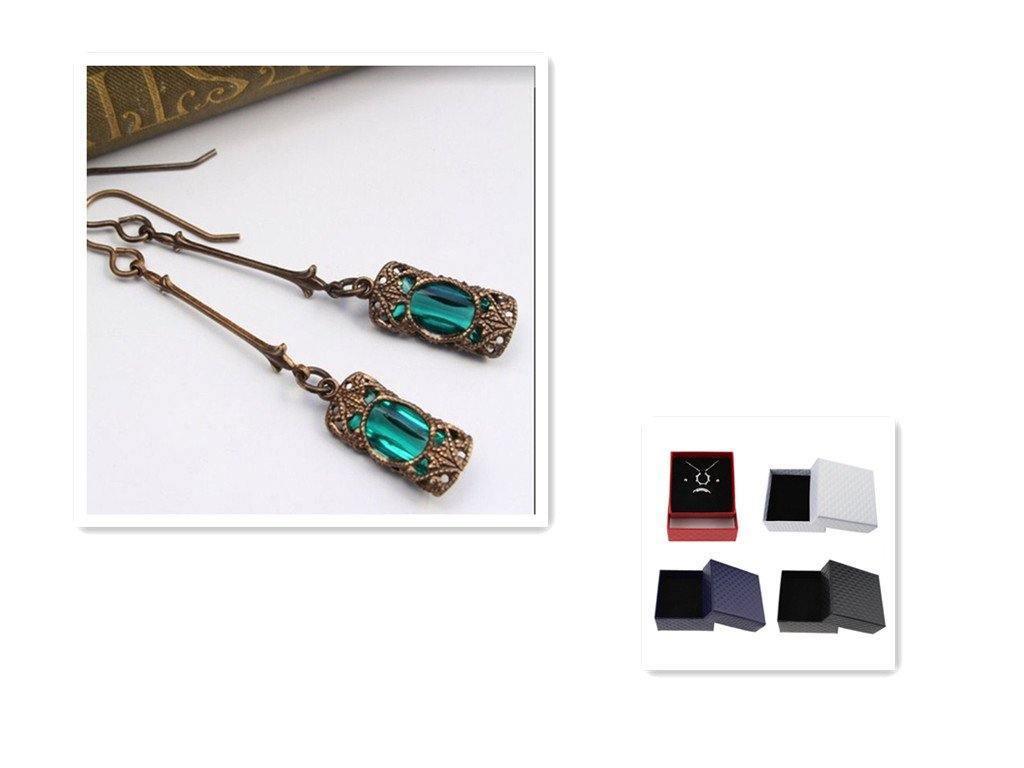 ezy2find women's earrings Green Long style gemstone earrings vintage bronze earrings