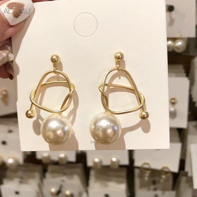 ezy2find women's earrings Pearl earrings Metal winding personalized pearl earrings