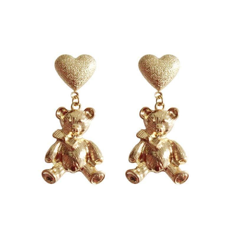 ezy2find women's earrings Studs Golden Cute Blessing Bear Ear Stud Ear Clip
