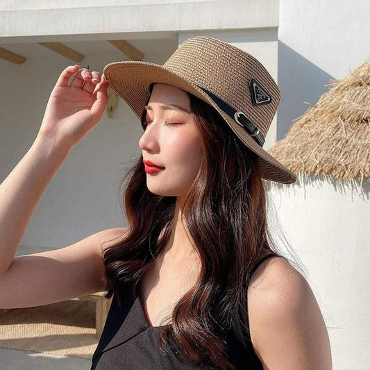 ezy2find women's hats Beach Hat Korean Style Fashion Belt Buckle Straw Hat