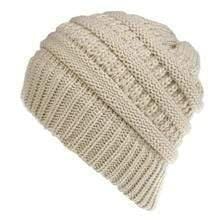 ezy2find women's hats Beige Mixed Color Knitted Wool Hat Ladies Non-labeled Ponytail Hat