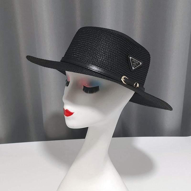 ezy2find women's hats Black Beach Hat Korean Style Fashion Belt Buckle Straw Hat