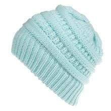 ezy2find women's hats Blue Mixed Color Knitted Wool Hat Ladies Non-labeled Ponytail Hat