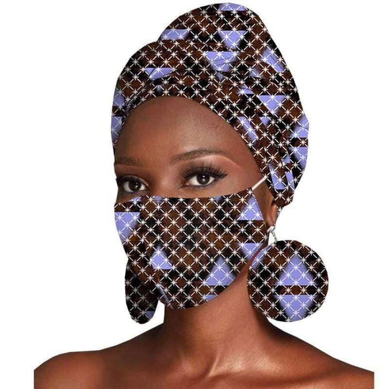 ezy2find women's hats H Covid Ladies fashion statement Women's Featured Three-Piece Set Of Cotton Batik Print Headscarf Earrings