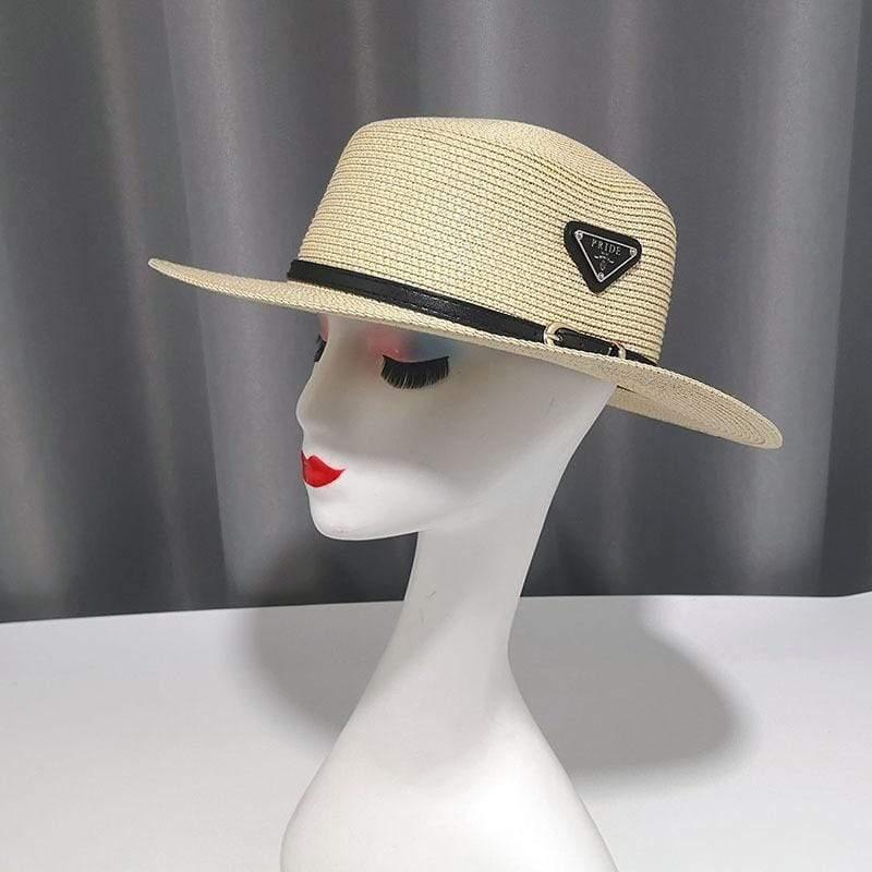 ezy2find women's hats Light Khaki Beach Hat Korean Style Fashion Belt Buckle Straw Hat