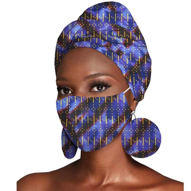 ezy2find women's hats M Covid Ladies fashion statement Women's Featured Three-Piece Set Of Cotton Batik Print Headscarf Earrings