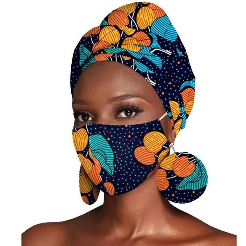 ezy2find women's hats N Covid Ladies fashion statement Women's Featured Three-Piece Set Of Cotton Batik Print Headscarf Earrings