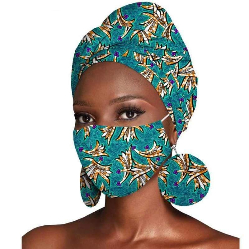 ezy2find women's hats Q Ladies fashion statement Women's Featured Three-Piece Set Of Cotton Batik Print Headscarf Earrings