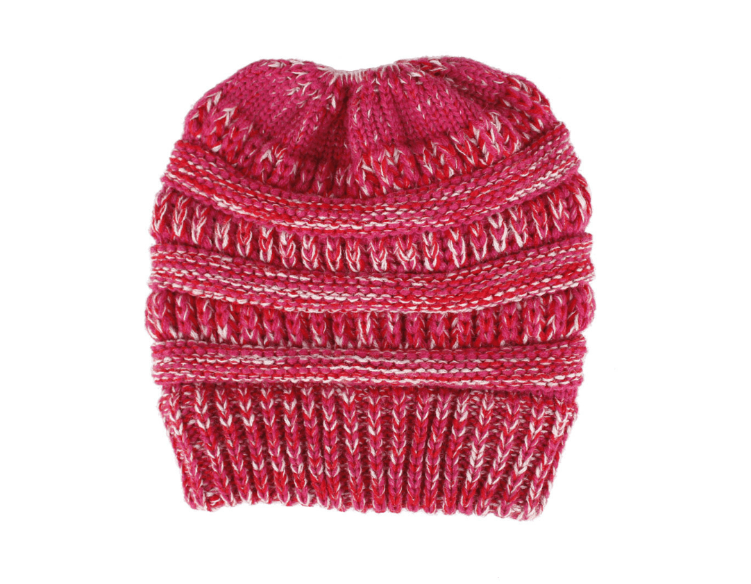 ezy2find women's hats Rose pink Mixed Color Knitted Wool Hat Ladies Non-labeled Ponytail Hat