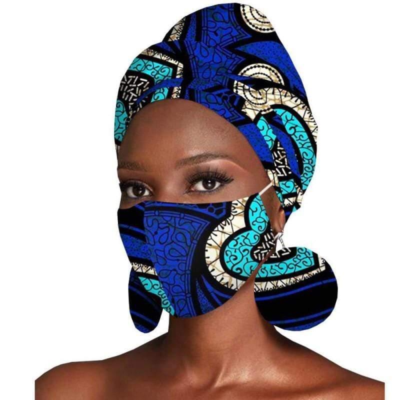 ezy2find women's hats S Covid Ladies fashion statement Women's Featured Three-Piece Set Of Cotton Batik Print Headscarf Earrings