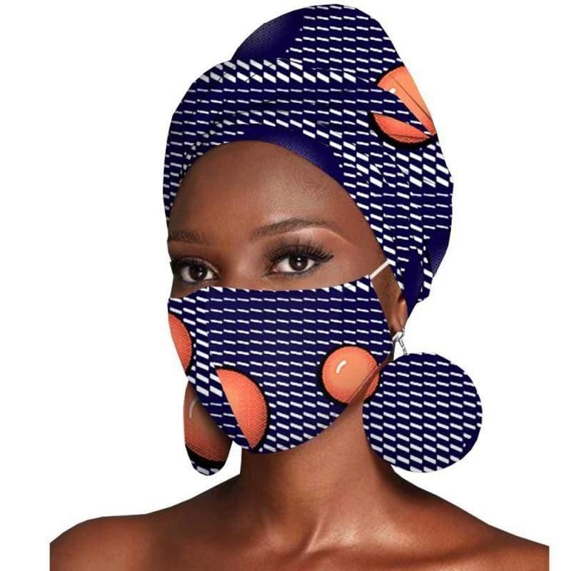 ezy2find women's hats T Women's Featured Three-Piece Set Of Cotton Batik Print Headscarf Earrings